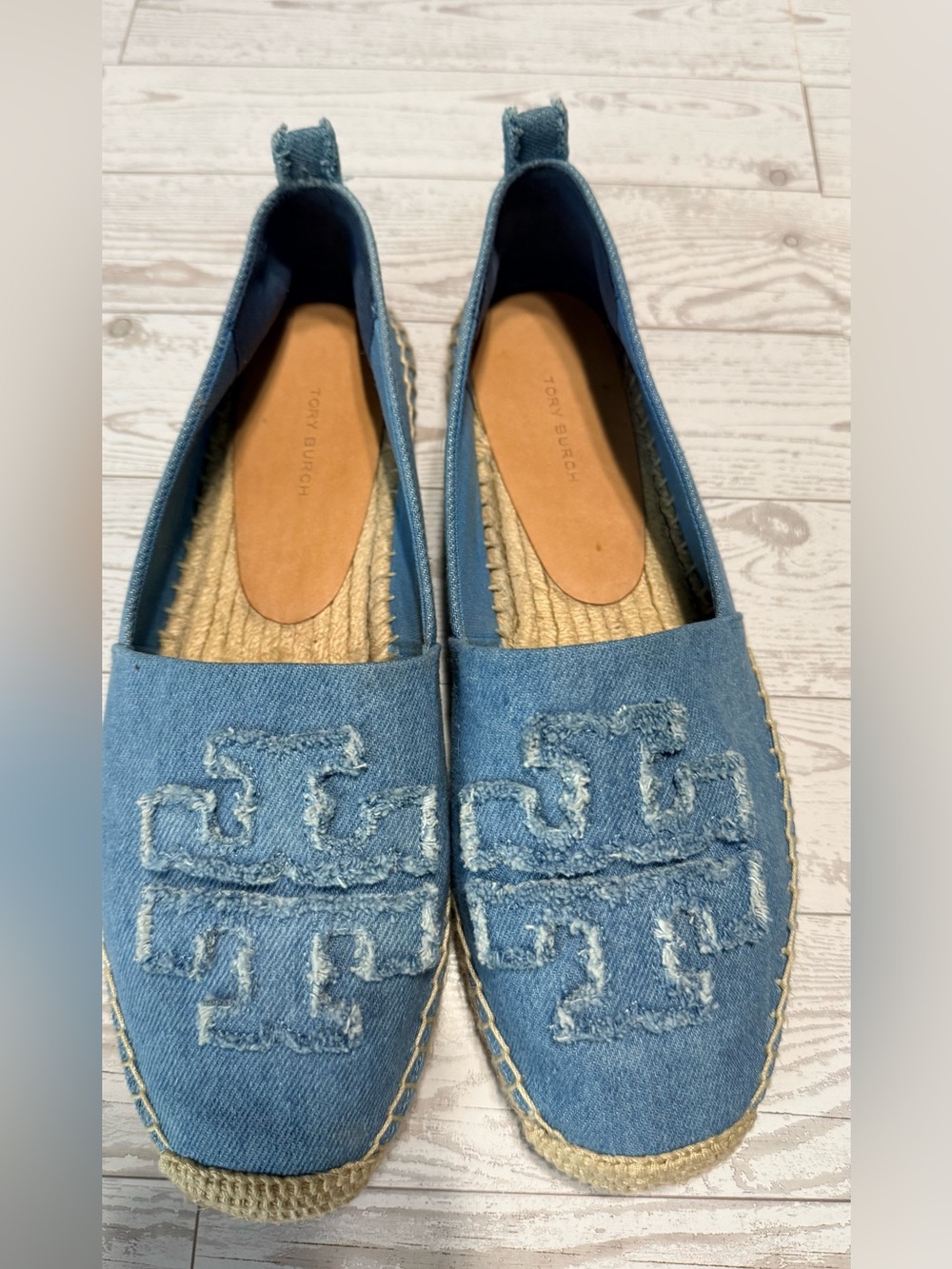 Tory Burch Denim Blue Logo Espadrille Flats
